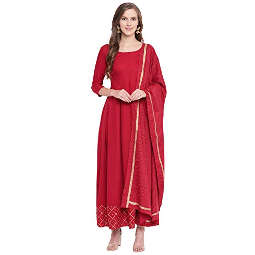 gosriki women's rayon anarkali kurta with gold printed dupatta
