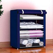 COROID-Collapsible-Wardrobe-Organizer-Storage-Rack-for-Kids-and-Women-Clothes-Cabinet-Bedroom-Organiser-Tower-with-Iron-and-Nonwoven-Fabric-with-Zippered-Dustproof-Cover-4-Layer-NavyBlue-0